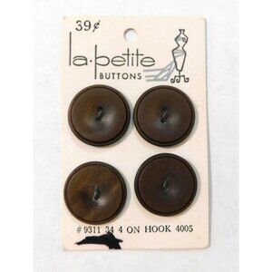 La Petite Vintage Buttons Brown Set of 4 Round 7/8 Inch #9311